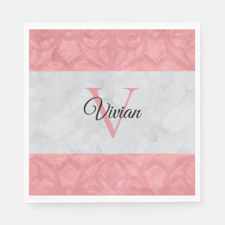 赤いピンクろうけつ染めと灰色の水モノグラムの色 スタンダードランチョンナプキン