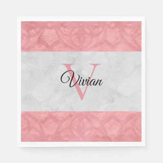 赤いピンクろうけつ染めと灰色の水モノグラムの色 スタンダードランチョンナプキン (正面)