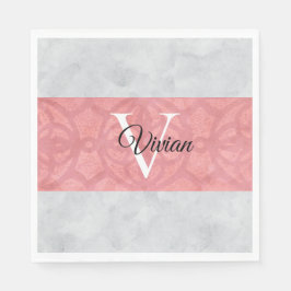 赤いピンクろうけつ染めと灰色の水モノグラムの色 スタンダードランチョンナプキン