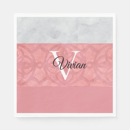 赤いピンクろうけつ染めと灰色の水モノグラムの色 スタンダードランチョンナプキン (正面)