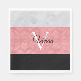 赤いピンクろうけつ染めと灰色の水モノグラムの色 スタンダードランチョンナプキン