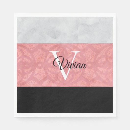 赤いピンクろうけつ染めと灰色の水モノグラムの色 スタンダードランチョンナプキン (正面)