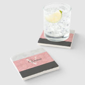 赤いピンクろうけつ染めと灰色の水モノグラムの色 ストーンコースター (横)