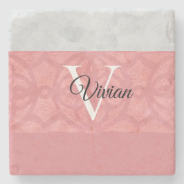 赤いピンクろうけつ染めと灰色の水モノグラムの色 ストーンコースター