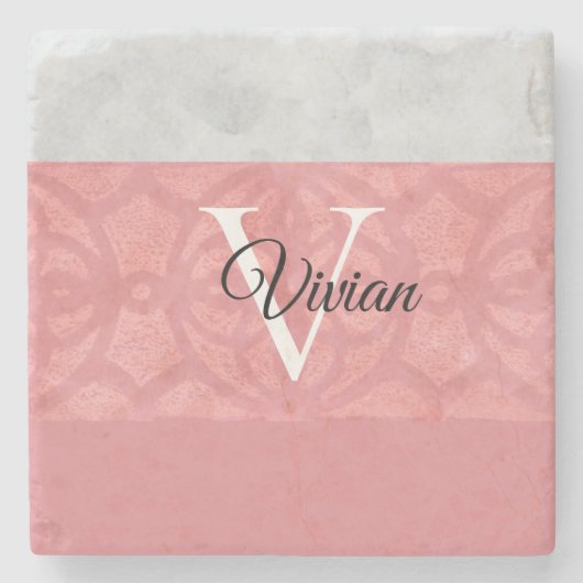 赤いピンクろうけつ染めと灰色の水モノグラムの色 ストーンコースター (正面)