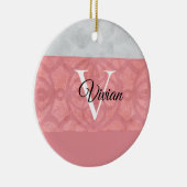 赤いピンクろうけつ染めと灰色の水モノグラムの色 セラミックオーナメント (右)