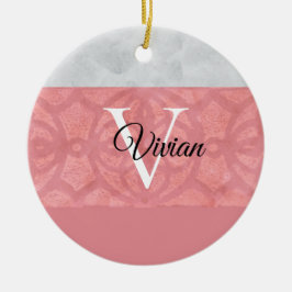 赤いピンクろうけつ染めと灰色の水モノグラムの色 セラミックオーナメント
