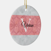 赤いピンクろうけつ染めと灰色の水モノグラムの色 セラミックオーナメント (右)