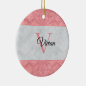 赤いピンクろうけつ染めと灰色の水モノグラムの色 セラミックオーナメント (右)