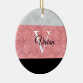 赤いピンクろうけつ染めと灰色の水モノグラムの色 セラミックオーナメント (右)