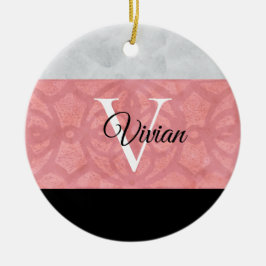 赤いピンクろうけつ染めと灰色の水モノグラムの色 セラミックオーナメント