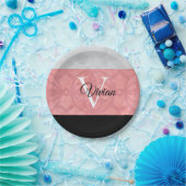 赤いピンクろうけつ染めと灰色の水モノグラムの色 ペーパープレート (パーティー)