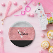 赤いピンクろうけつ染めと灰色の水モノグラムの色 ペーパープレート (パーティー)