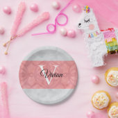 赤いピンクろうけつ染めと灰色の水モノグラムの色 ペーパープレート (パーティー)