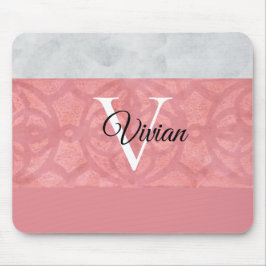 赤いピンクろうけつ染めと灰色の水モノグラムの色 マウスパッド