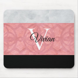 赤いピンクろうけつ染めと灰色の水モノグラムの色 マウスパッド