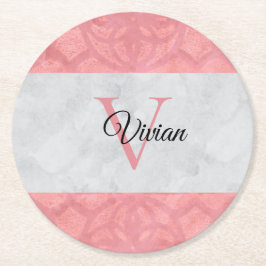 赤いピンクろうけつ染めと灰色の水モノグラムの色 ラウンドペーパーコースター