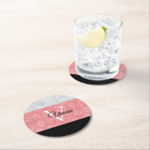 赤いピンクろうけつ染めと灰色の水モノグラムの色 ラウンドペーパーコースター (インサイチュ)