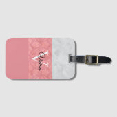 赤いピンクろうけつ染めと灰色の水モノグラムの色 ラゲッジタグ (正面横)