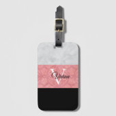 赤いピンクろうけつ染めと灰色の水モノグラムの色 ラゲッジタグ (正面縦)