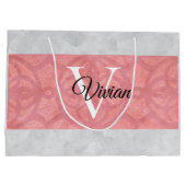 赤いピンクろうけつ染めと灰色の水モノグラムの色 ラージペーパーバッグ (裏面)