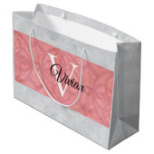 赤いピンクろうけつ染めと灰色の水モノグラムの色 ラージペーパーバッグ (裏面アングル)