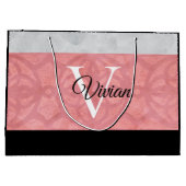 赤いピンクろうけつ染めと灰色の水モノグラムの色 ラージペーパーバッグ (裏面)