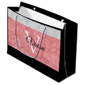 赤いピンクろうけつ染めと灰色の水モノグラムの色 ラージペーパーバッグ (正面アングル)