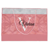 赤いピンクろうけつ染めと灰色の水モノグラムの色 ラージペーパーバッグ (裏面)