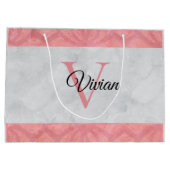 赤いピンクろうけつ染めと灰色の水モノグラムの色 ラージペーパーバッグ (裏面)