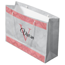 赤いピンクろうけつ染めと灰色の水モノグラムの色 ラージペーパーバッグ