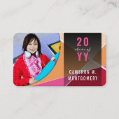 赤いピンクスタイリッシュの幾何学線モダン写真のグラデーション コーリングカード (正面)