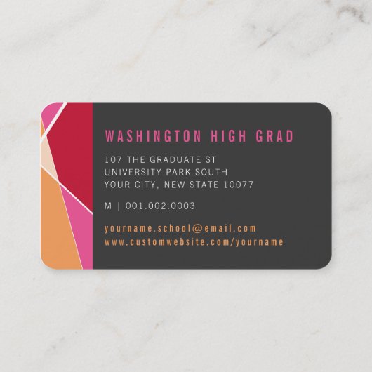 赤いピンクスタイリッシュの幾何学線モダン写真のグラデーション コーリングカード (裏面)