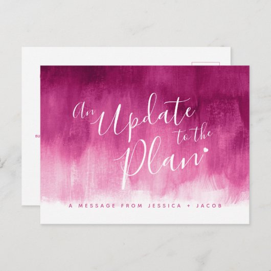 赤いピンク色のハートのキャンセ結婚ルを更新 案内ポストカード