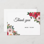 赤いピンク色の水色フローラサンキューカード ノートカード (正面/裏面)