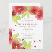 赤いピンク色の花のフローラのカップルのシャワー 招待状 (正面/裏面)