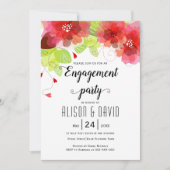 赤いピンク色の花結婚の縁飾りパーティー 招待状 (正面)