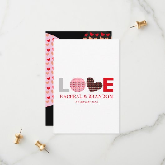 赤いピンク黒ハートラブレター SAVE the dates セーブザデート (正面/裏面インサイチュ)