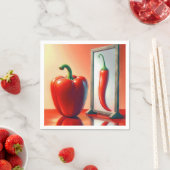 赤いピーマンが鏡を見て スタンダードカクテルナプキン (インサイチュ)