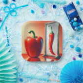 赤いピーマンが鏡を見て ペーパープレート (パーティー)