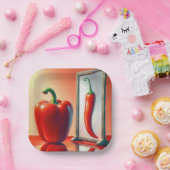 赤いピーマンが鏡を見て ペーパープレート (パーティー)