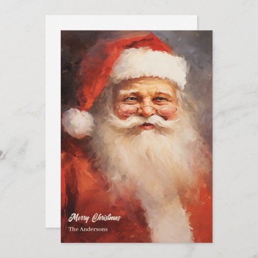赤いファッションド帽子を微笑む老サンタクロース シーズンカード (正面/裏面)