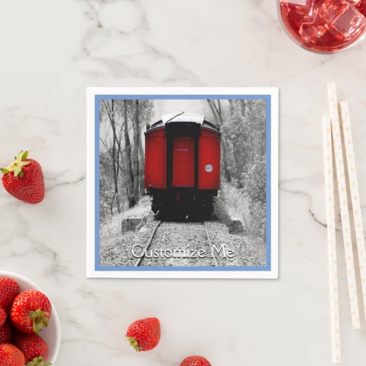 赤いファッションド車の付いた古い蒸気列車 スタンダードカクテルナプキン (インサイチュ)
