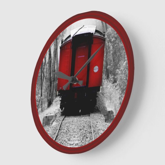 赤いファッションド車の付いた古い蒸気列車 ラージ壁時計 (傾斜)