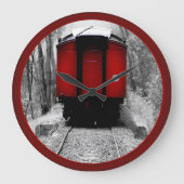 赤いファッションド車の付いた古い蒸気列車 ラージ壁時計 (正面)