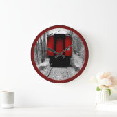 赤いファッションド車の付いた古い蒸気列車 ラージ壁時計 (ホーム)