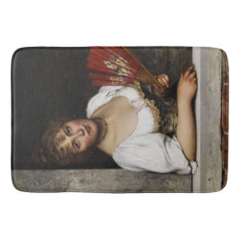 赤いファンの女性（Eugene de Blaas著） バスマット