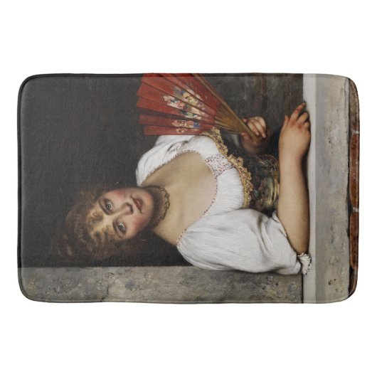 赤いファンの女性(Eugene de Blaas著) バスマット (正面)