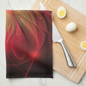 赤いファンシーのフラクタル花 キッチンタオル (四つ折り)