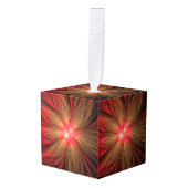 赤いファンシーのフラクタル花 キューブオーナメント (正面アングル)